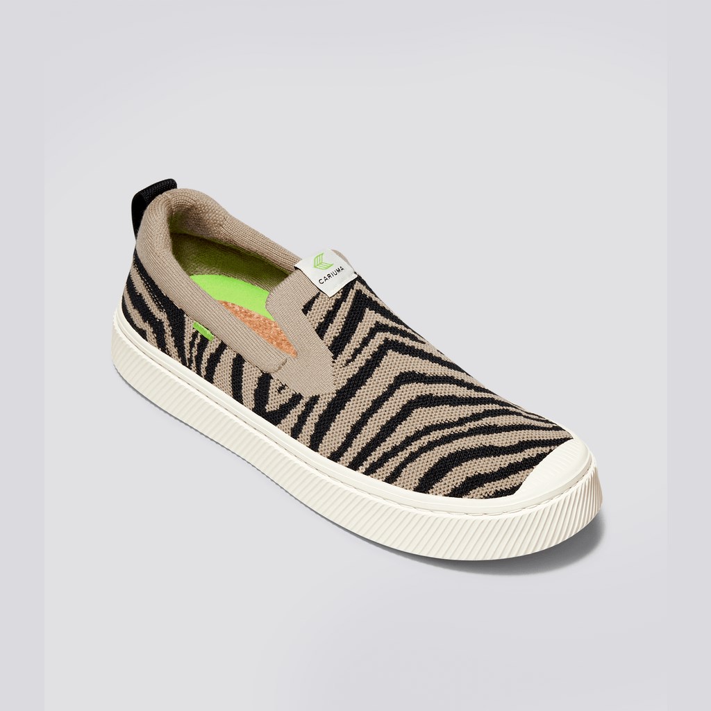 IBI Slip-On Cariuma Low Top Bamboo Weave Knit Vegan Zebra Print Homme | ARS-8099061